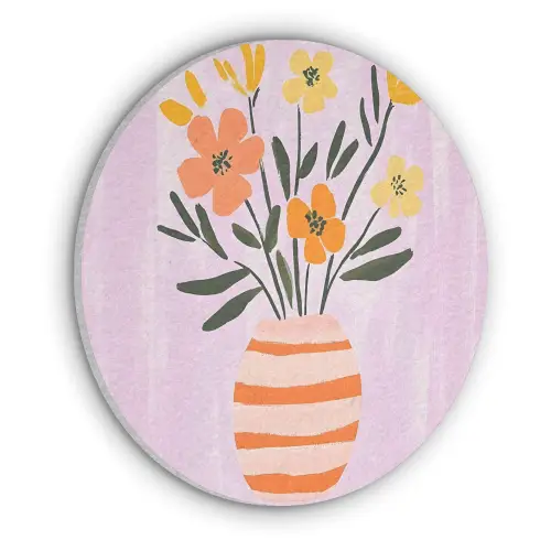 Vaas - Gestreept - Bloemen - Oranje Akoestische PET Vilt - Rond klein -3d