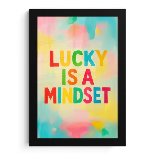 Quote - Lucky - Regenboogkleuren fotolijst zwart zonder passe partout klein -3d