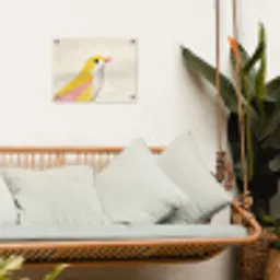 Vogel - Minimalistisch - Geel tuinposter los doek klein -sfeer7