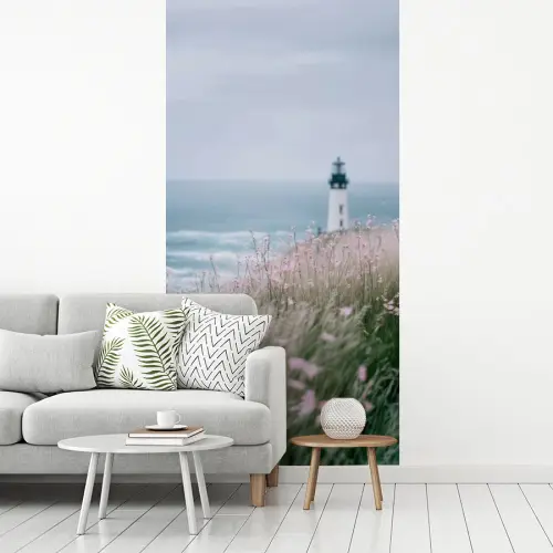 Vuurtoren - Klif - Zee - Bloemen fotobehang vinyl groot -woonkamer