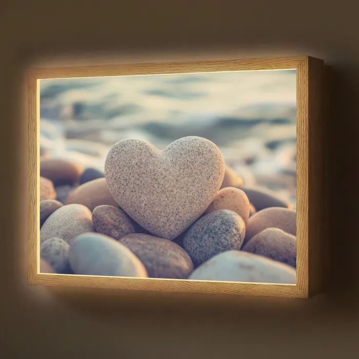 Hart - Stenen - Natuur - Keien - Zen - Kiezelstenen Light Box met batterij (Wandlamp) middel -z3d_website