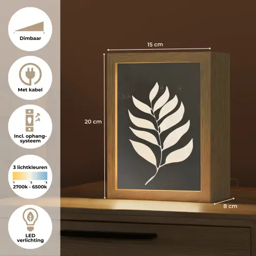 Blad - Wit - Minimalistisch Light Box met kabel (Tafellamp) klein -USP_NL
