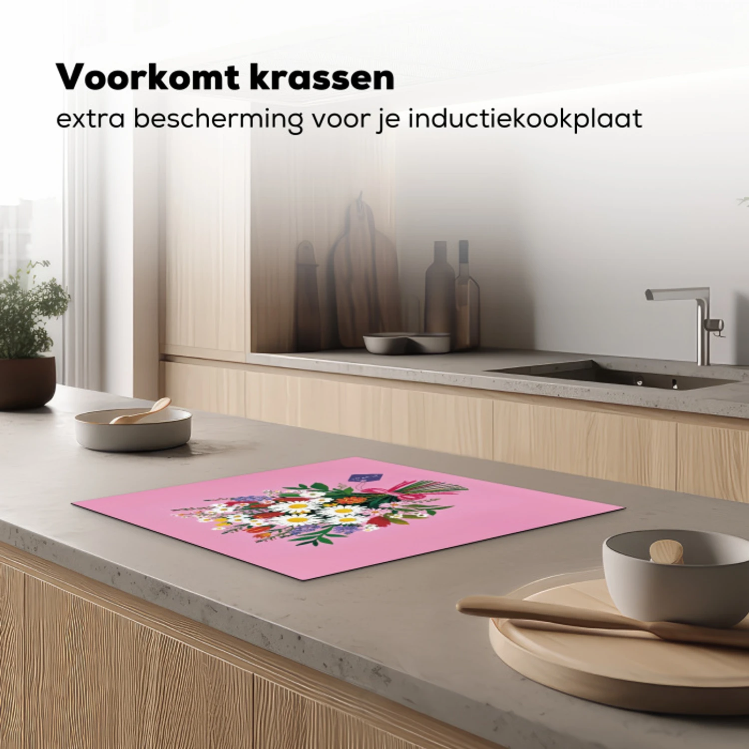 Bloemen - Quote - Kaartje - Kleurrijk Inductie beschermer vinyl 3mm middel -sfeer1