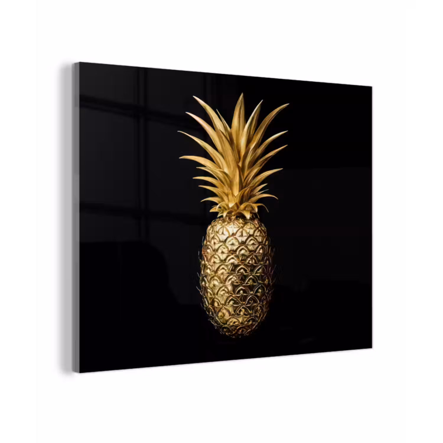 Glas schilderij - Ananas - Zwart - Goud - Luxe