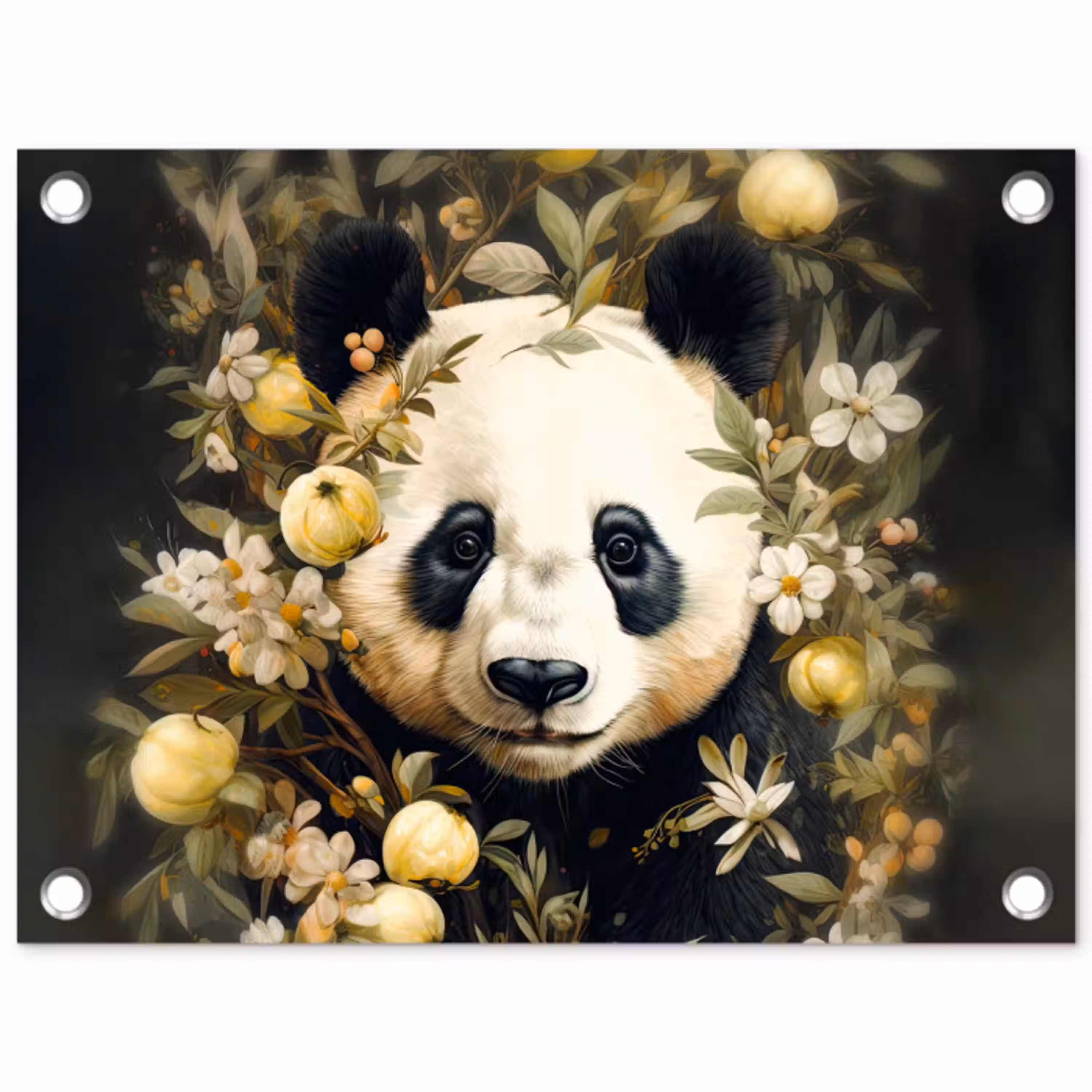 Panda - Pandabeer - Wilde dieren - Natuur - Bloemen tuinposter los doek klein -3d