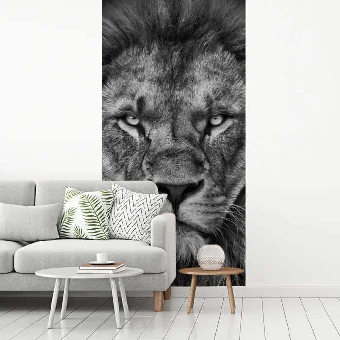 Dieren - Leeuw - Zwart - Wit - Portret fotobehang vinyl groot -woonkamer