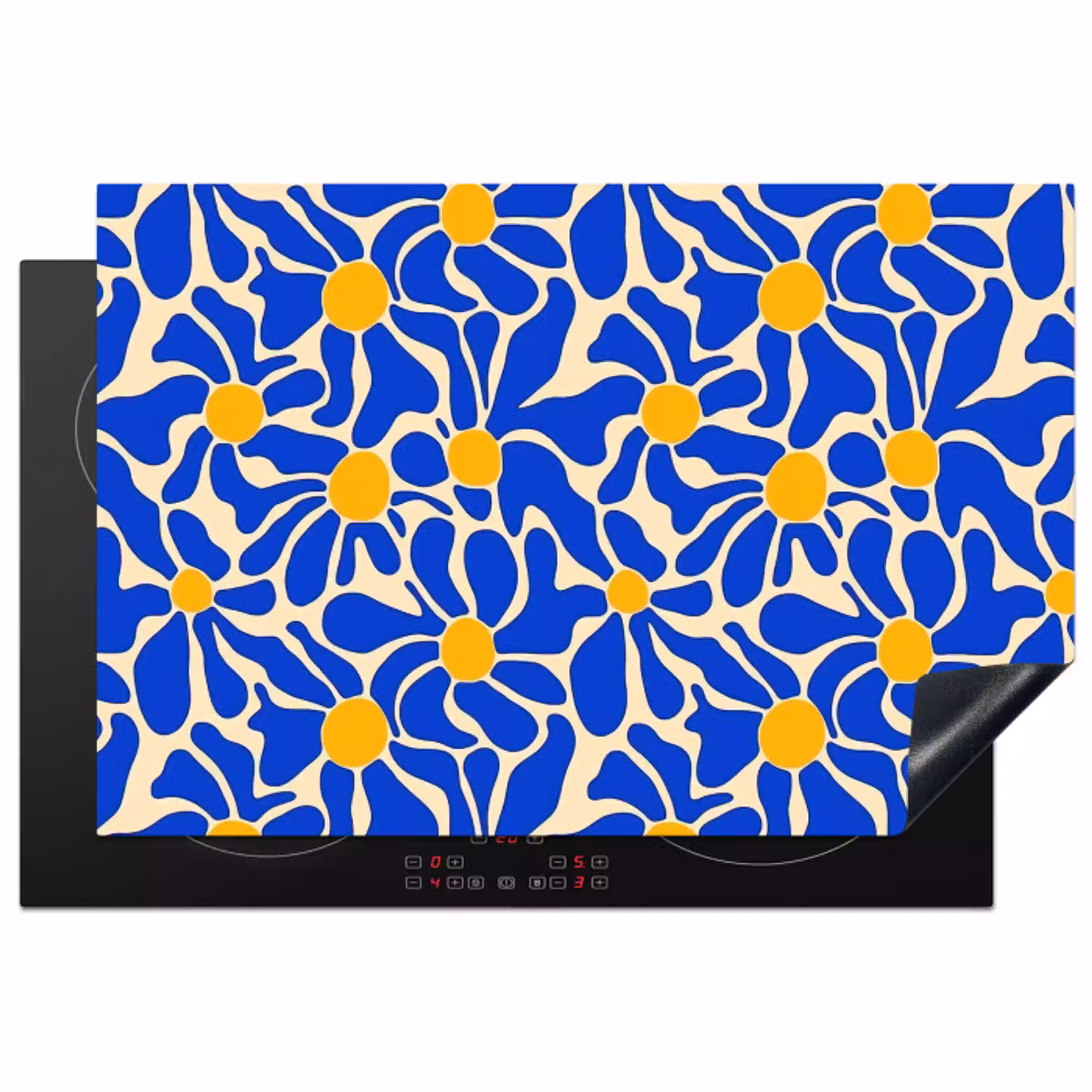 Abstract - Bloem - Blauw Inductie beschermer vinyl 3mm klein 276 -3d