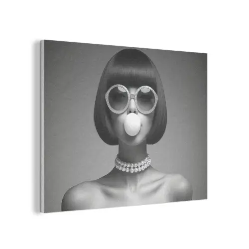 Vrouw - Zwart Wit - Ketting - Zonnebril PET vilt klein -3d