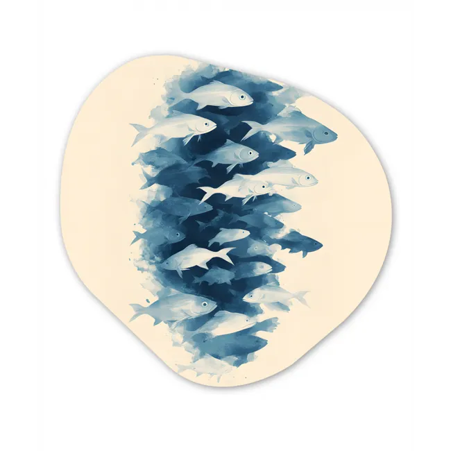 Vissen - Minimalistisch - Blauw Wandcirkel Organisch Forex 3mm klein -3d