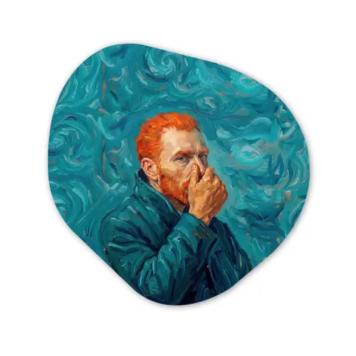Portret - Klassiek - Blauw Wandcirkel Organisch Aluminium middel -3d