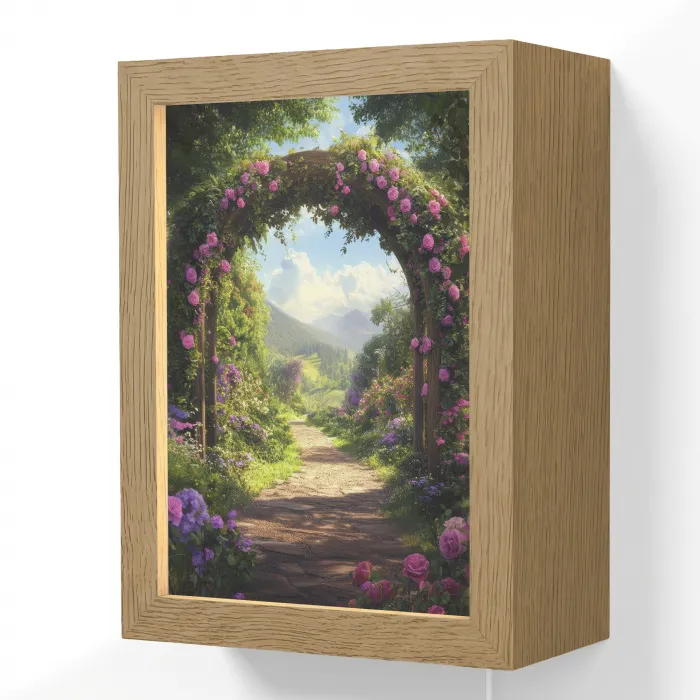 Doorkijk - Rozenboog - Uitzicht - Landschap - Bloemen Light Box met kabel (Wandlamp) klein -3d