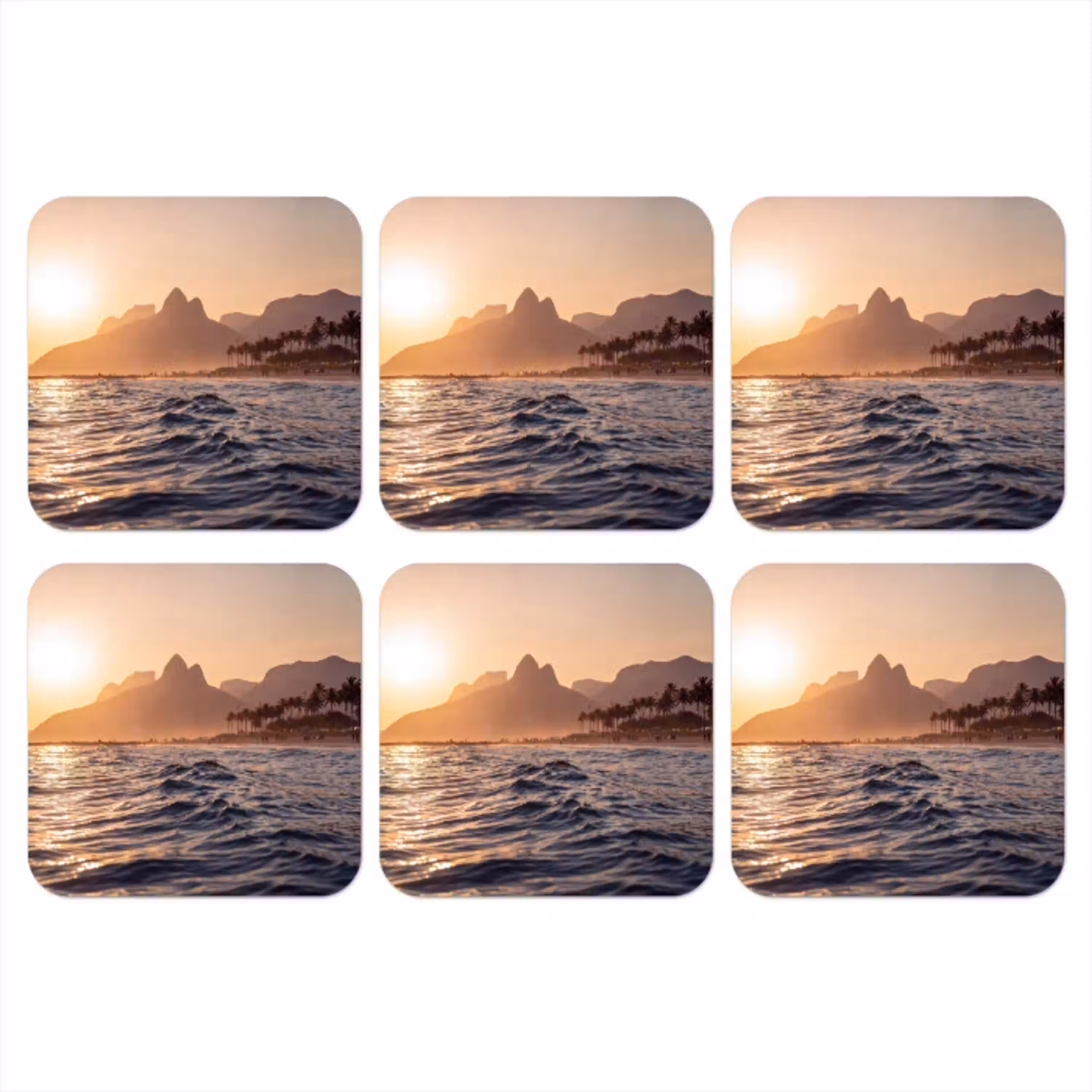 Zee - Golven - Zonsondergang - Kust - Goud onderzetter kurk middel -3d