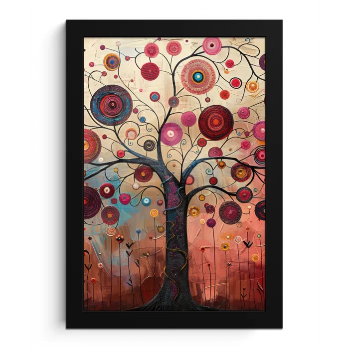 Levensboom - Bloemen - Roze - Hippie - Kunst fotolijst zwart zonder passe partout klein -3d