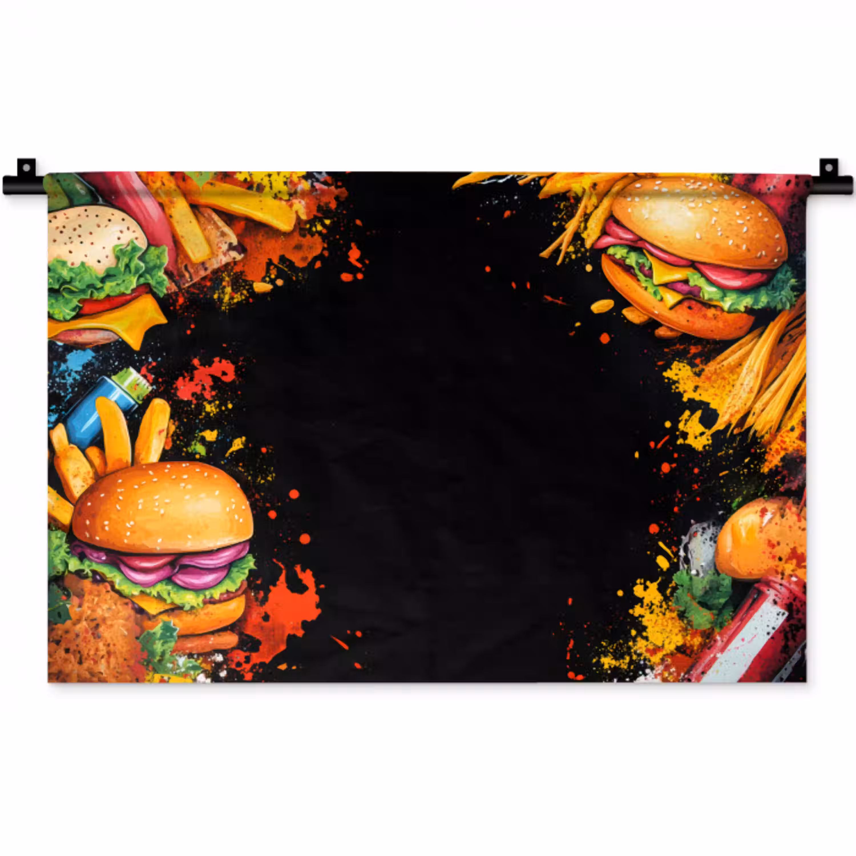 Fastfood - Graffiti - Hamburger - Eten - Modern Wandkleed katoen klein -zz3d