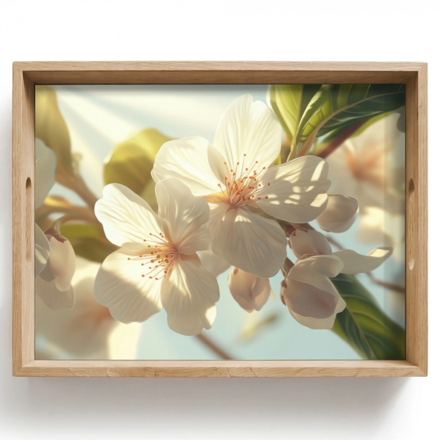 Bloesems - Wit - Zonnestralen -  Bloemblaadjes Dienblad Rechthoek middel -z3d_shopping