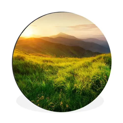Gras - Heuvels - Zon - Natuur Wandcirkel aluminium klein -3d