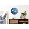Blauw - Bloem - Glazen - Sierlijk Wandcirkel aluminium klein -kantoor