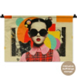 Meisje - Zonnebril - Kat - Retro Wandkleed katoen klein -t3d_DE