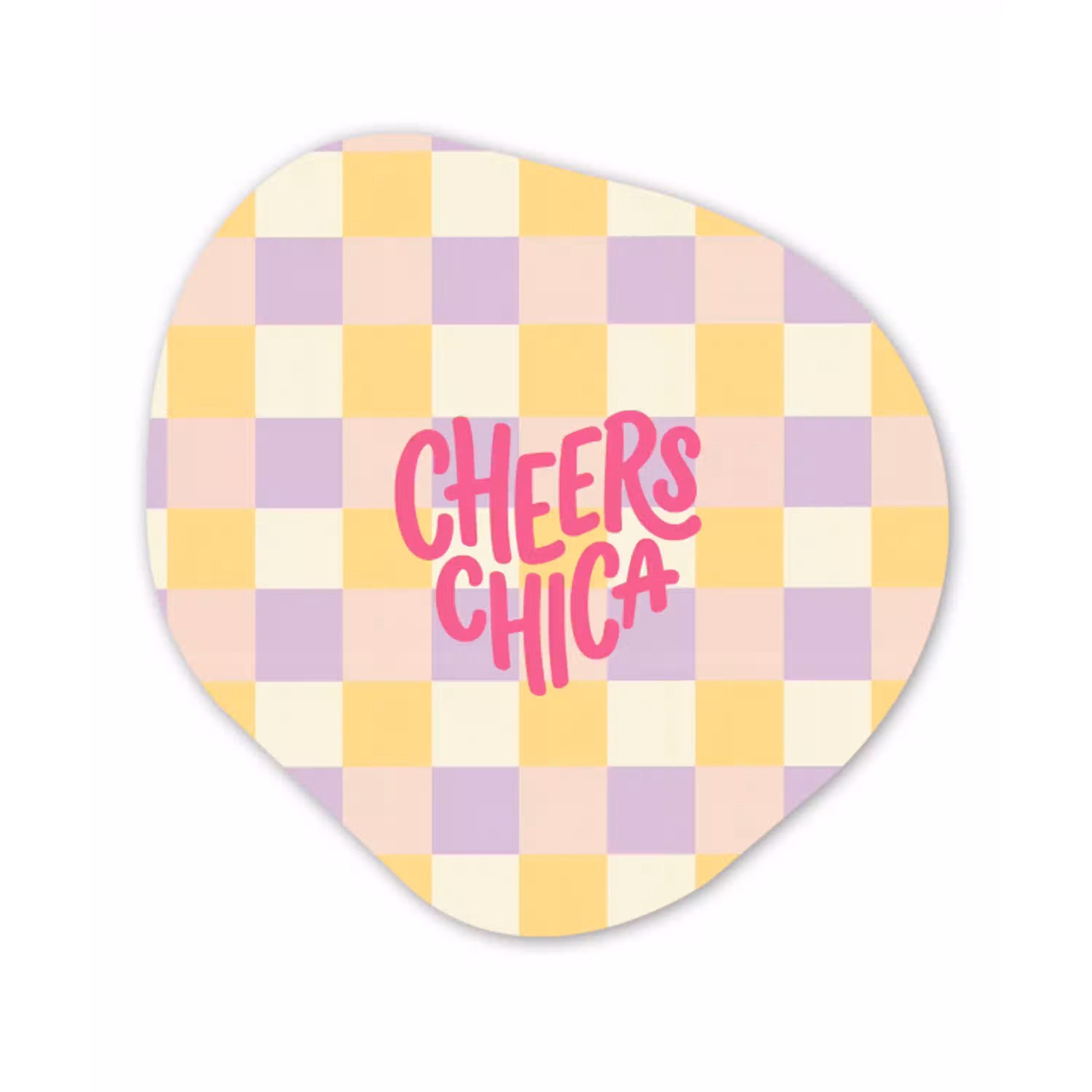 Cheers Chica - Ruitjes - Lila - Geel Wandcirkel Organisch Aluminium middel -3d