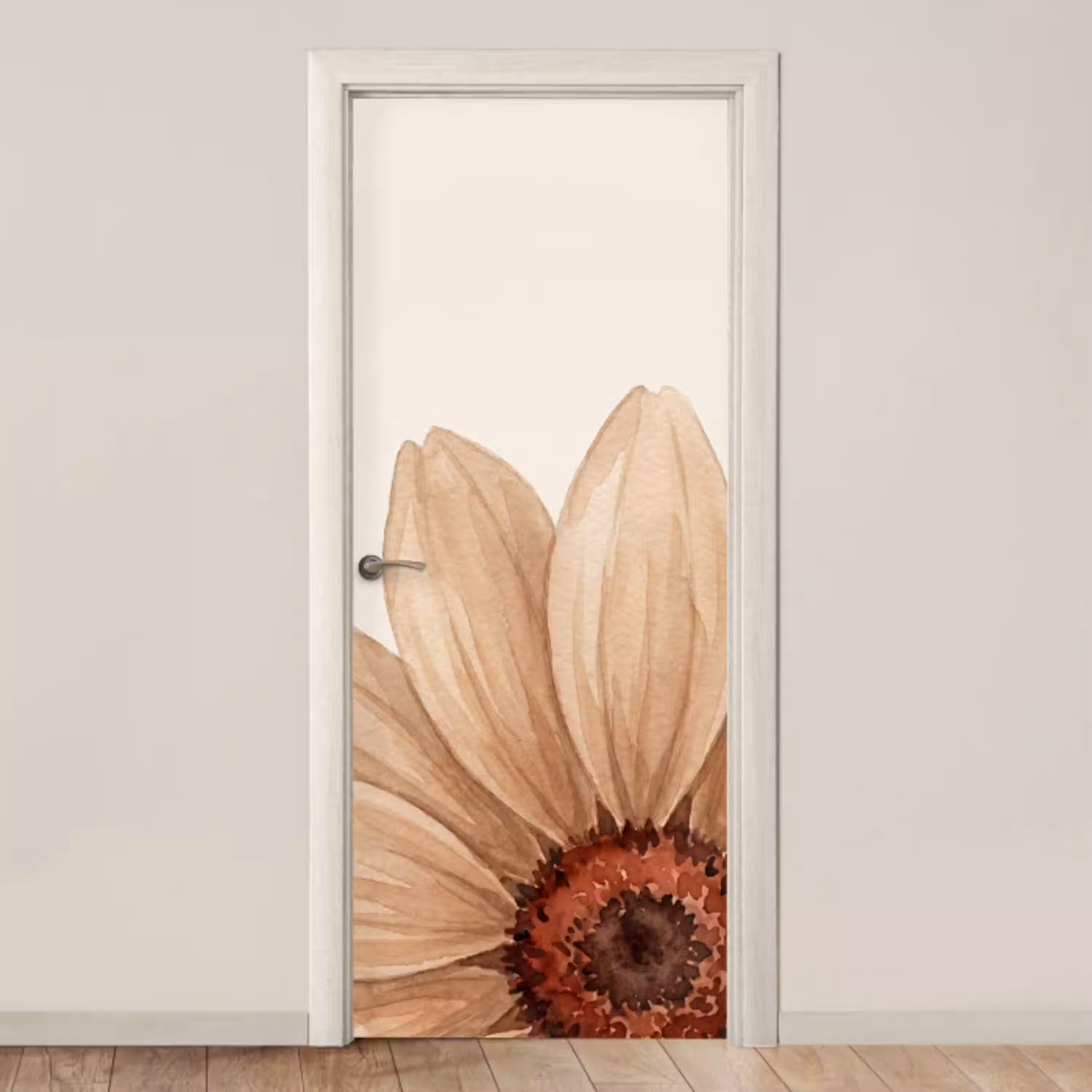 Bloemen - Bloemblad - Natuur - Aquarel - Beige deurposter klein -3d_beige