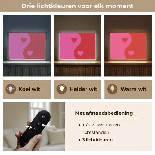 Minimalistisch - Rood - Roze - Hartjes Light Box met batterij (Wandlamp) middel -USP_lichtkleurNL