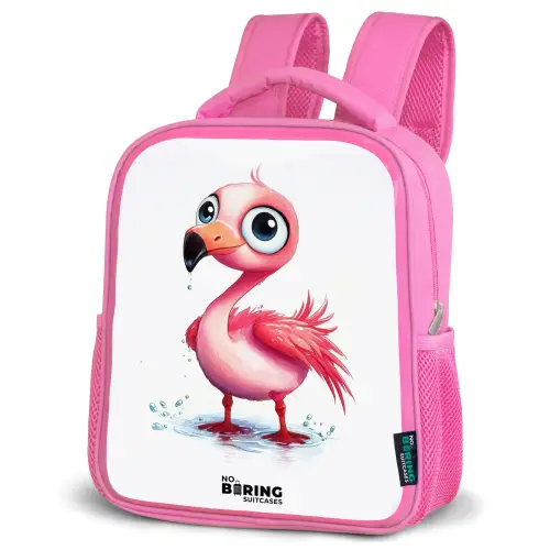 Roze flamingo in het water Kinderrugzak - Roze middel -schuin