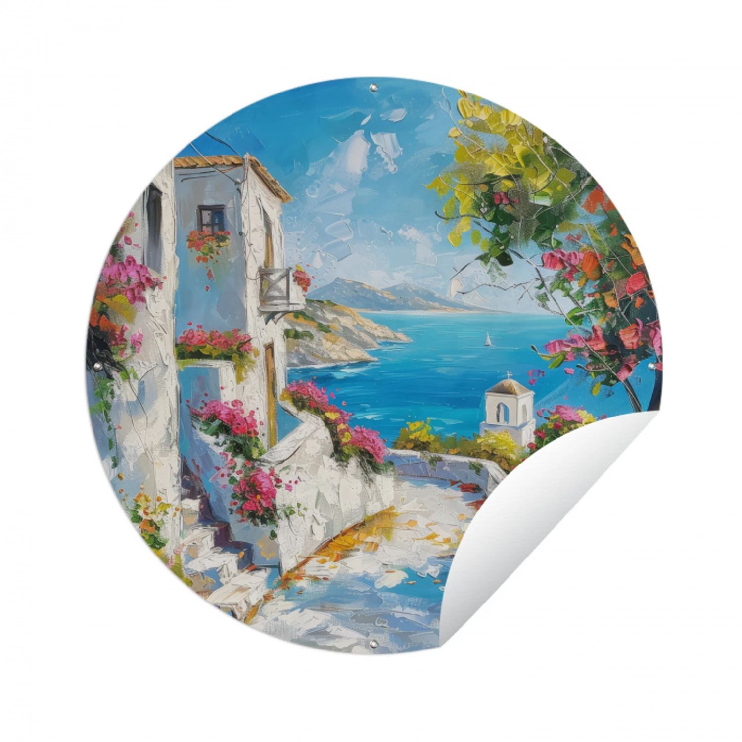 Landschap - Bloemen - Natuur - Zomer Wandcirkel tuinposter met ringen klein -3d