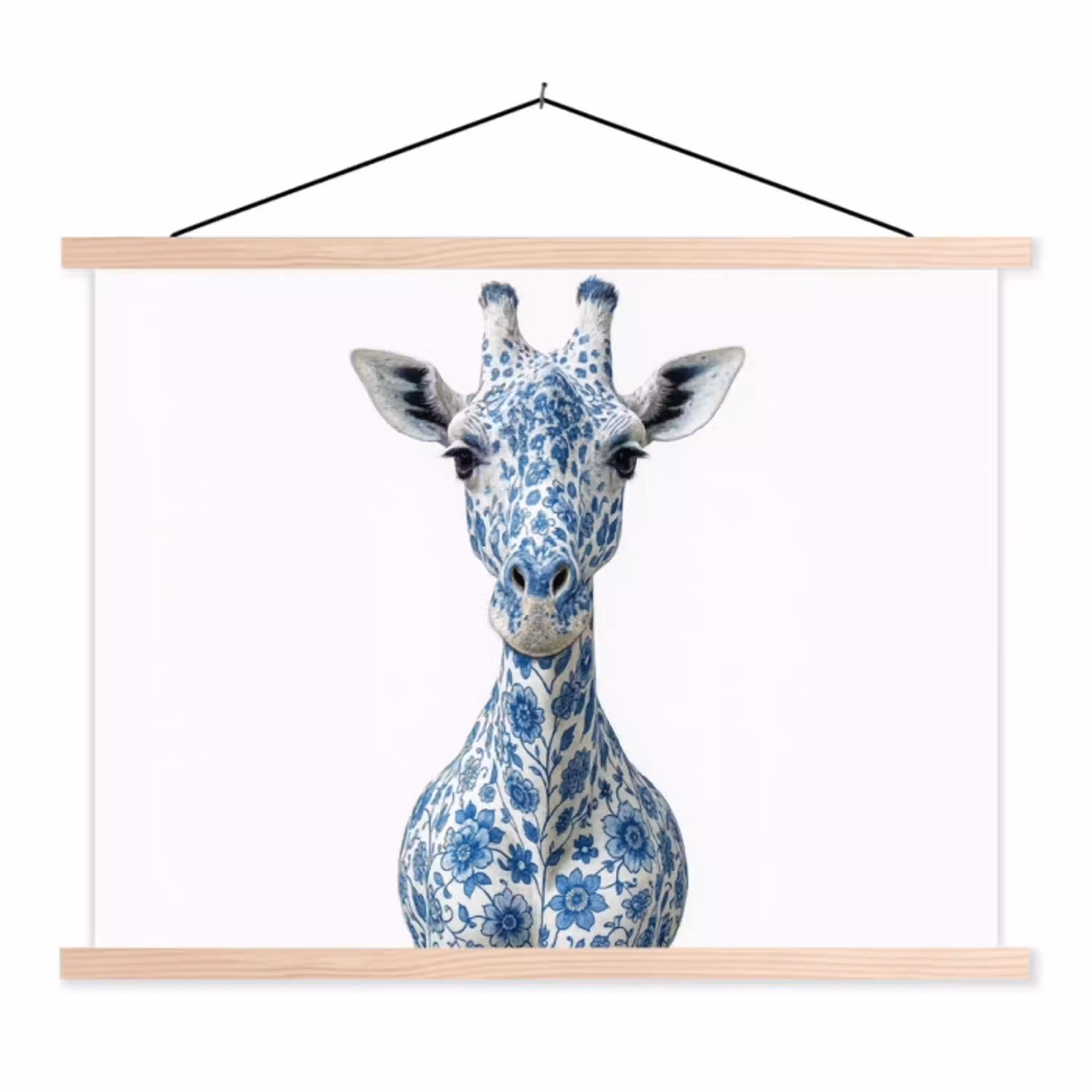 Giraffe - Delfts blauw - Dieren - Minimalistisch textielposter latten blank klein -3d
