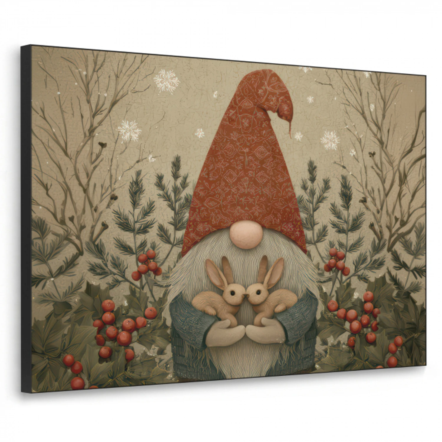 Kerstgnome - Konijntjes - Kleurrijk Textielframe - compleet frame klein -3d