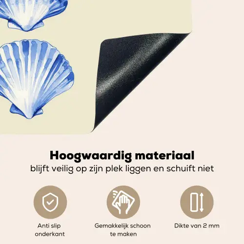 Schelpen - Blauw - Beige Inductie beschemer met haakjes middel -ky-onderkant-nl
