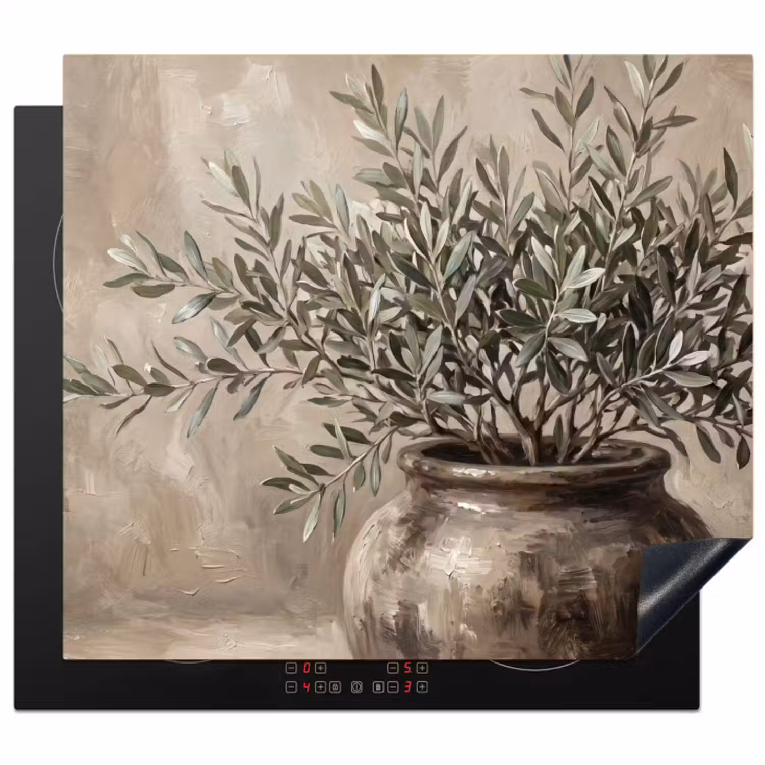Inductie beschermer - Olijfplant - Aardenpot - Abstract - Beige