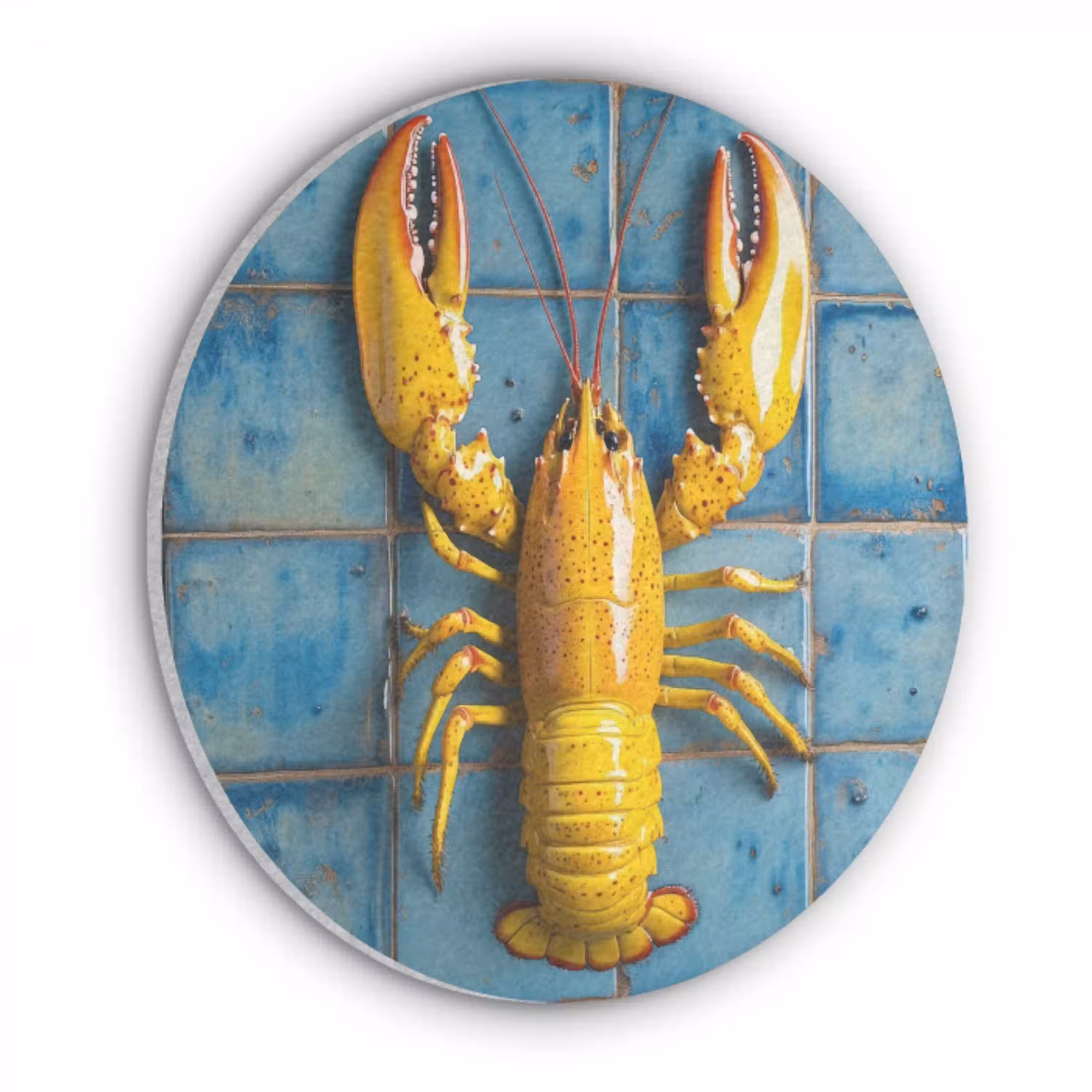 Kreeft - Geel - Blauw - Tegels Akoestische PET Vilt - Rond klein -3d