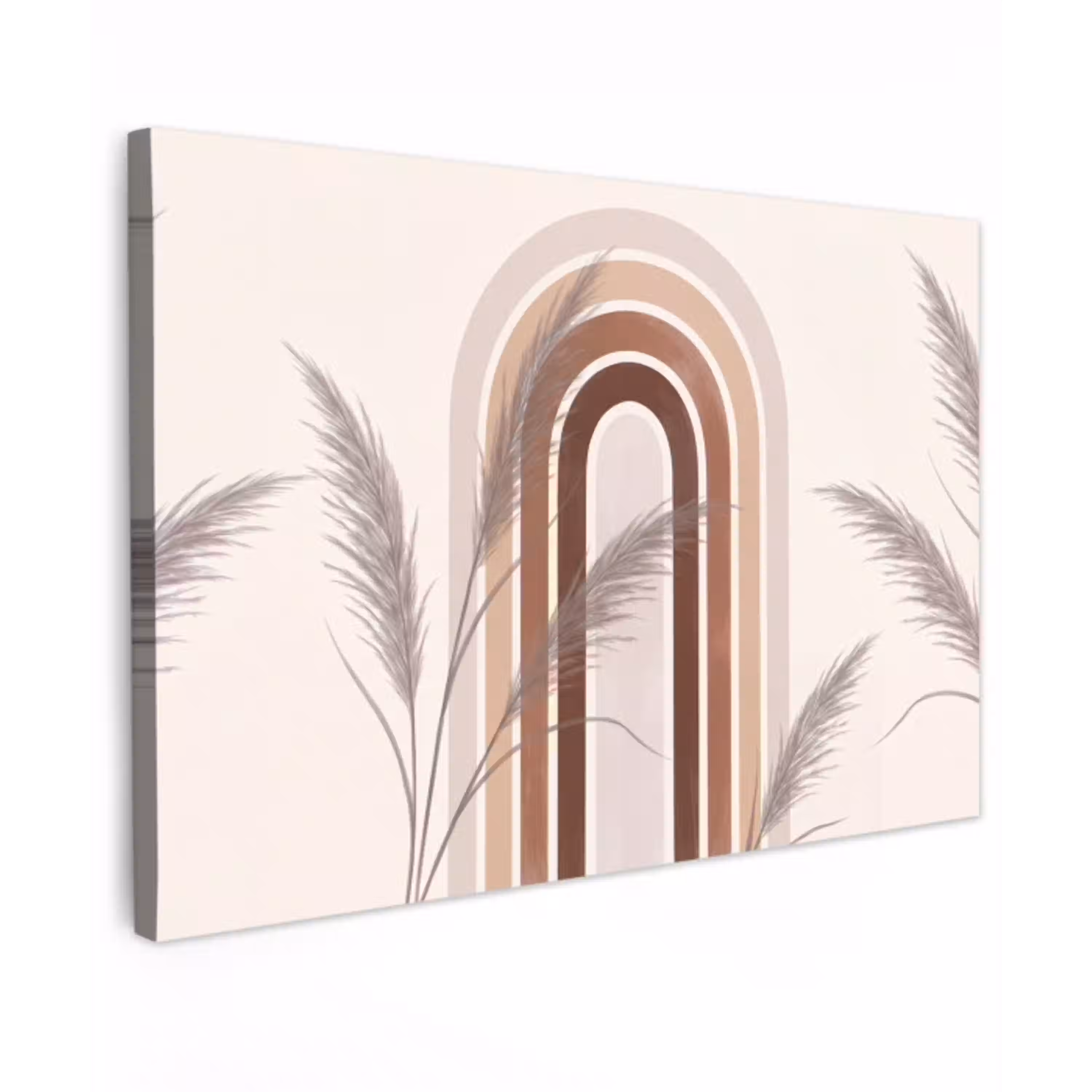 Abstract - Bogen - Plant - Boho - Beige Tuinposter op houten frame 2 cm dik klein -3d