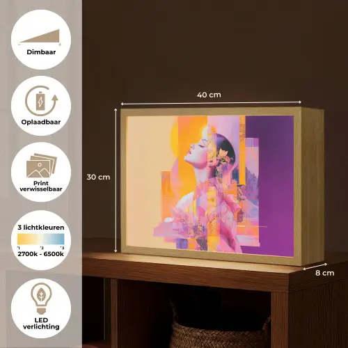 Abstract - Portret - Vrouw - Kleurrijk Light Box met batterij (Wandlamp) middel -USP_websiteoverzichtNL
