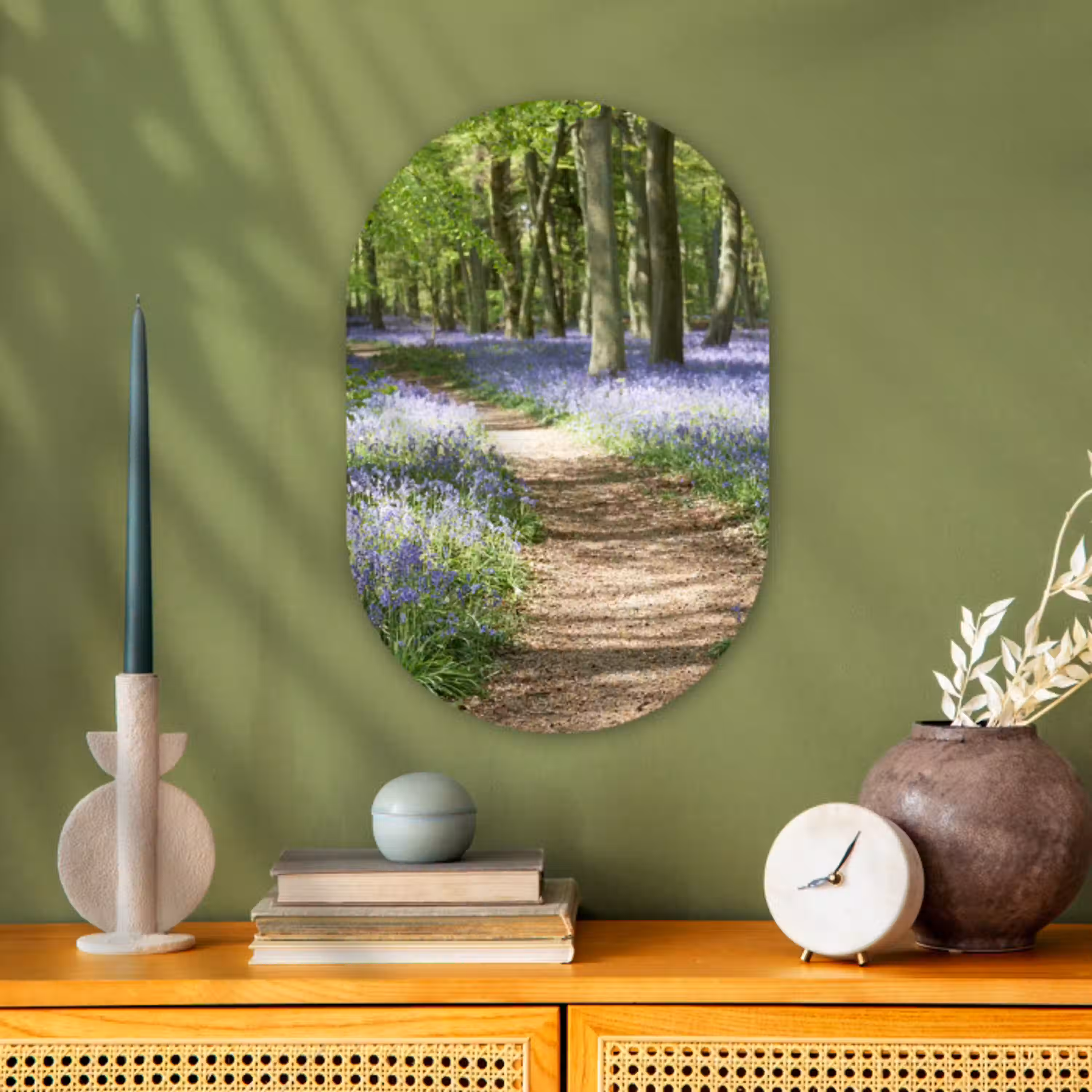 Bos - Pad - Bloemen - Paars - Groen - Natuur Wandcirkel Ovaal Forex klein -sfeer2
