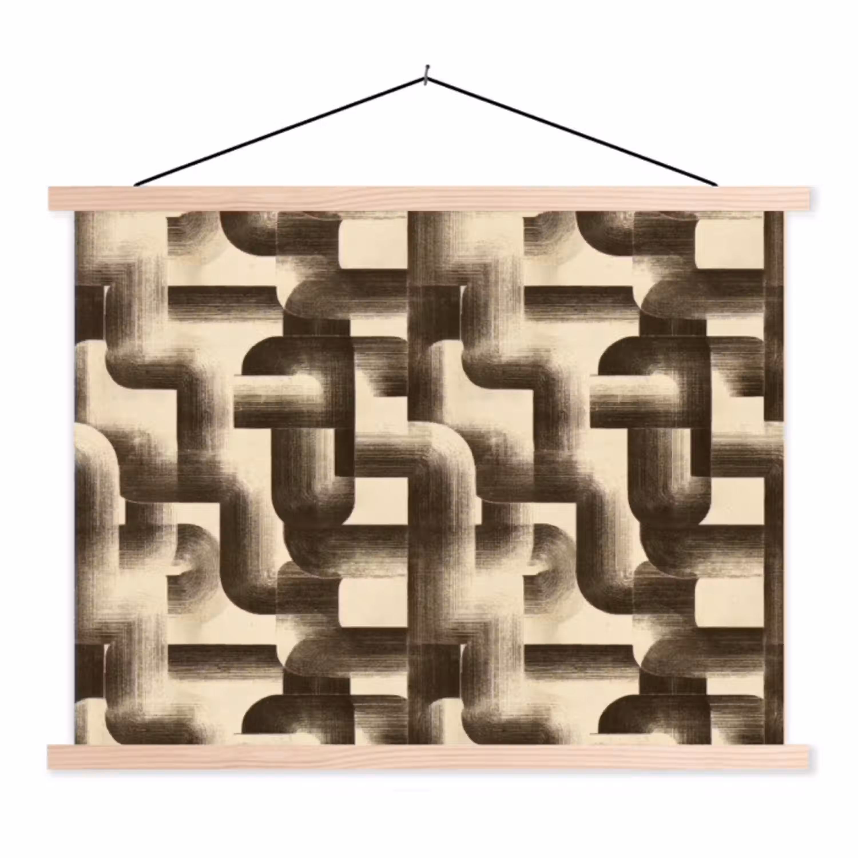Abstract - Retro - Zwart textielposter latten blank klein 122 -3d