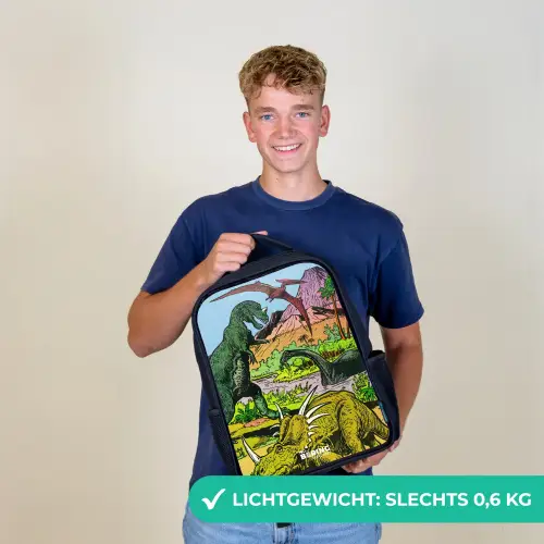 Dino's bij een vulkaan Rugzak - Zwart middel -sfeer7_NL