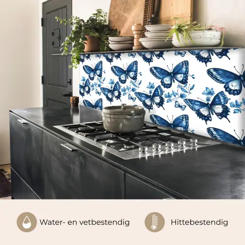 Blauw - Vlinders - Bloemen - Wit keuken achterwand 2 middel 871 -usp_NL