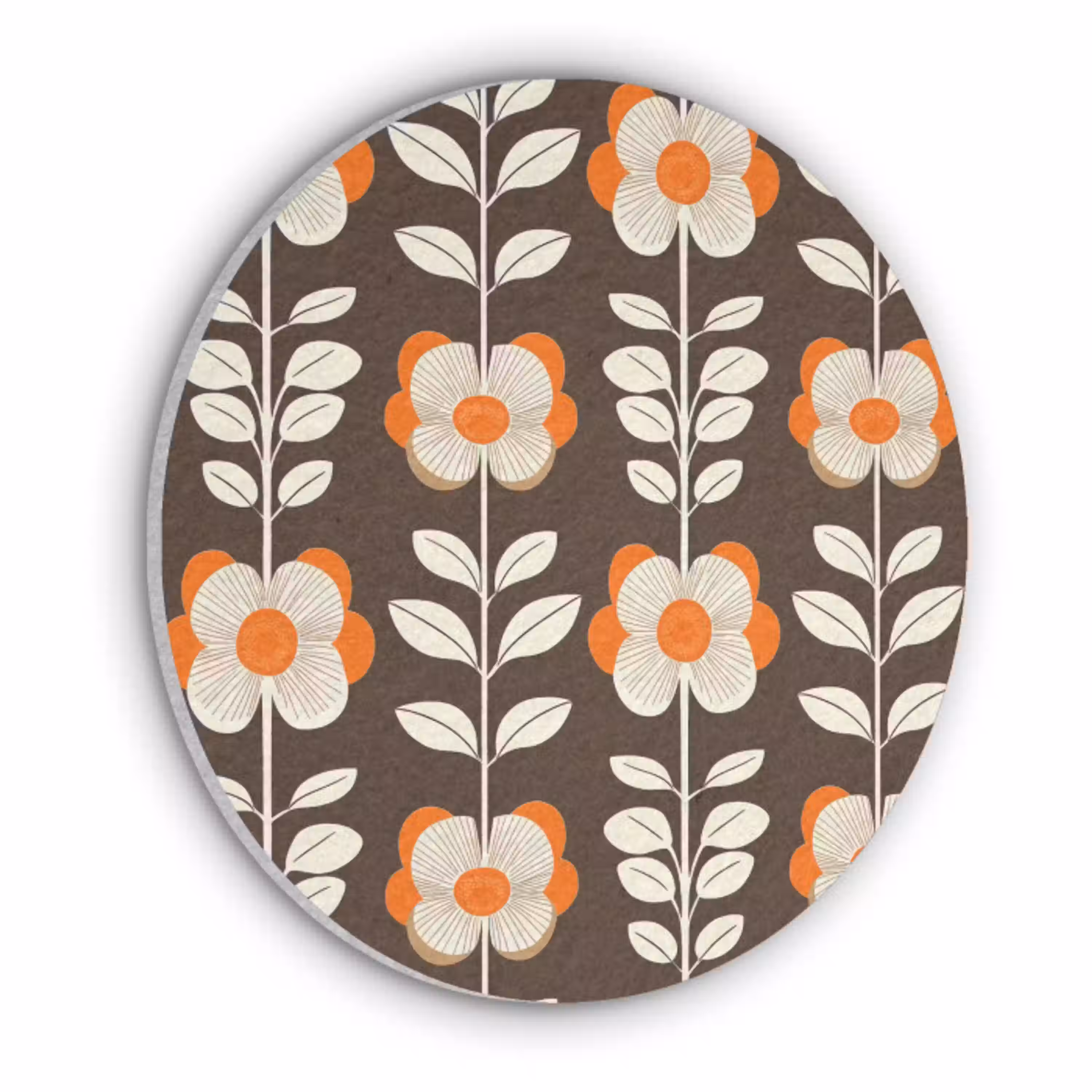 Bloemen - Retro - Bruin Akoestische PET Vilt - Rond klein 838 -3d