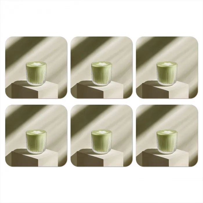 Matcha - Glas - Groen - Minimalistisch onderzetter kurk middel -3d