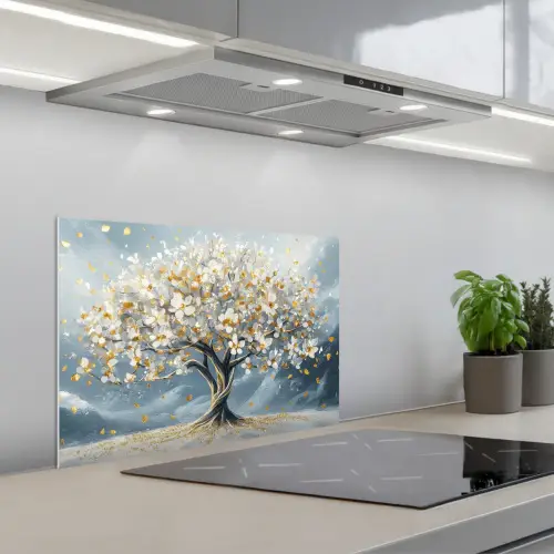 Boom - Winter - Levensboom - Modern - Goud keuken achterwand spatscherm klein -3d_schuin