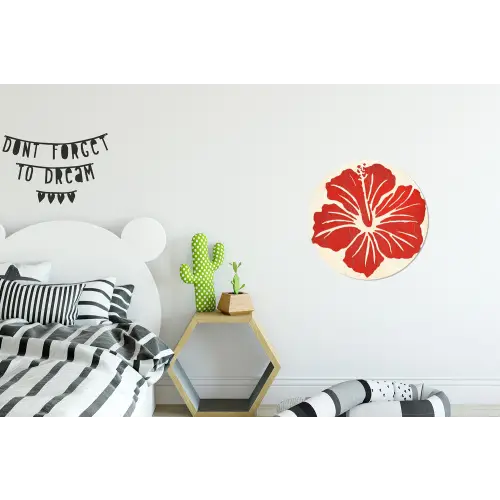 Rode hibiscusbloem - Textuur achtergrond - Beige Wandcirkel aluminium klein -kinderkamer