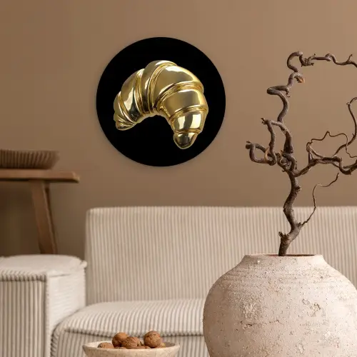 Croissant - Brood - Goud - Zwart Wandcirkel plexiglas klein -sfeer1