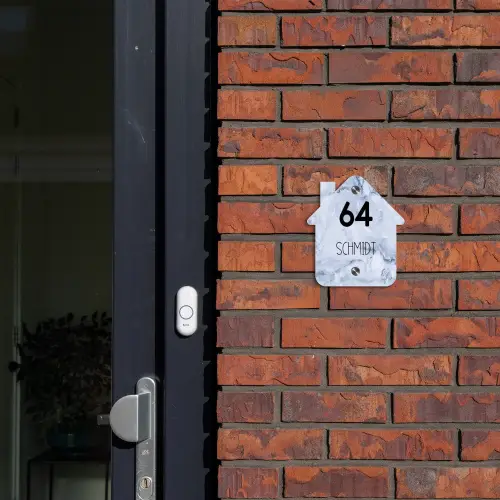 Blauw marmer - Modern Naambord Huisje klein -sfeer2