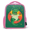 Dino - Groen - Planeet Kinderrugzak - Roze middel -3d