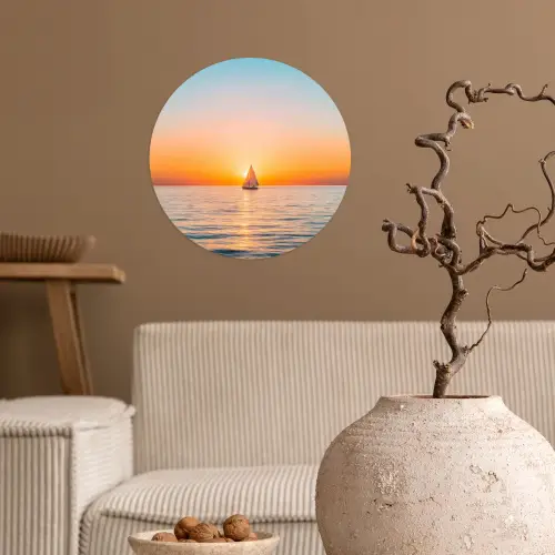 Zee - Zeilboot - Zonsondergang Wandcirkel behangsticker klein -sfeer1