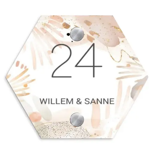 Abstract beige - Klassiek Naambord Hexagon klein -3d