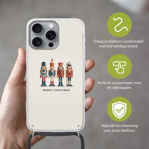 Notenkrakers - Minimalistisch - Kerst - Beige Hoesje iPhone 16 Pro Max met koord klein -sfeer2_NL