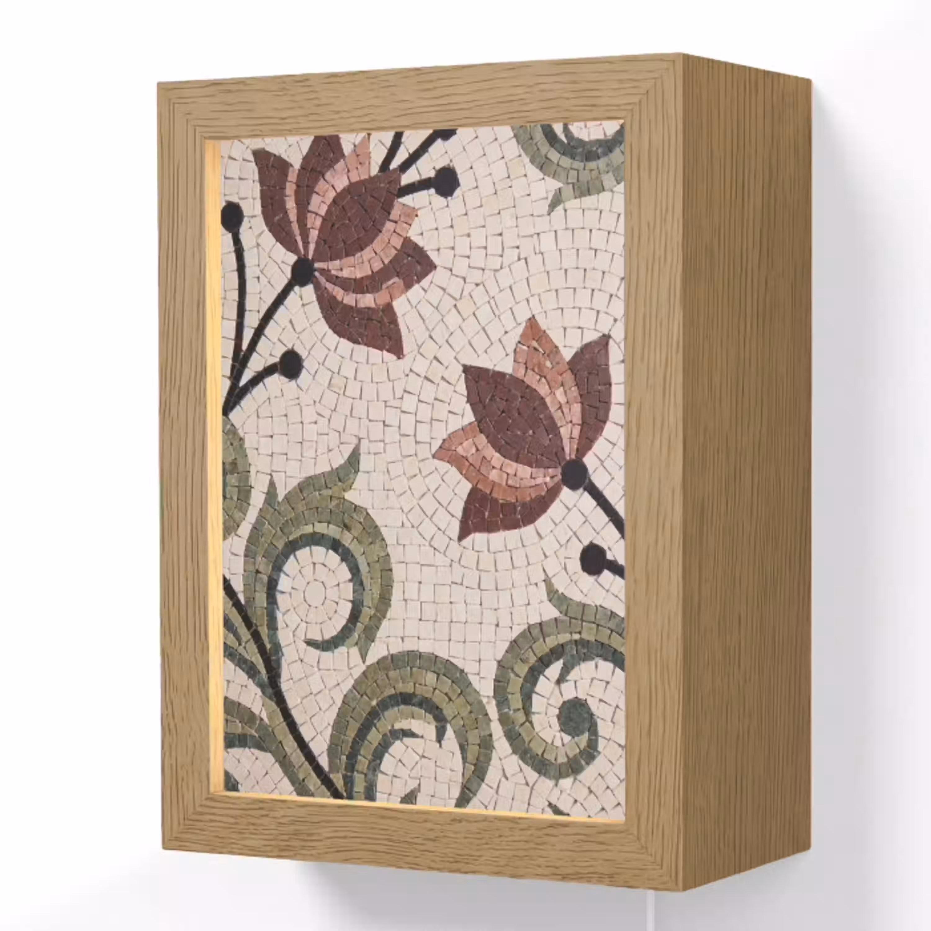 Bloemen - Mozaïek - Patroon - Abstract - Groen Light Box met kabel (Wandlamp) klein -3d