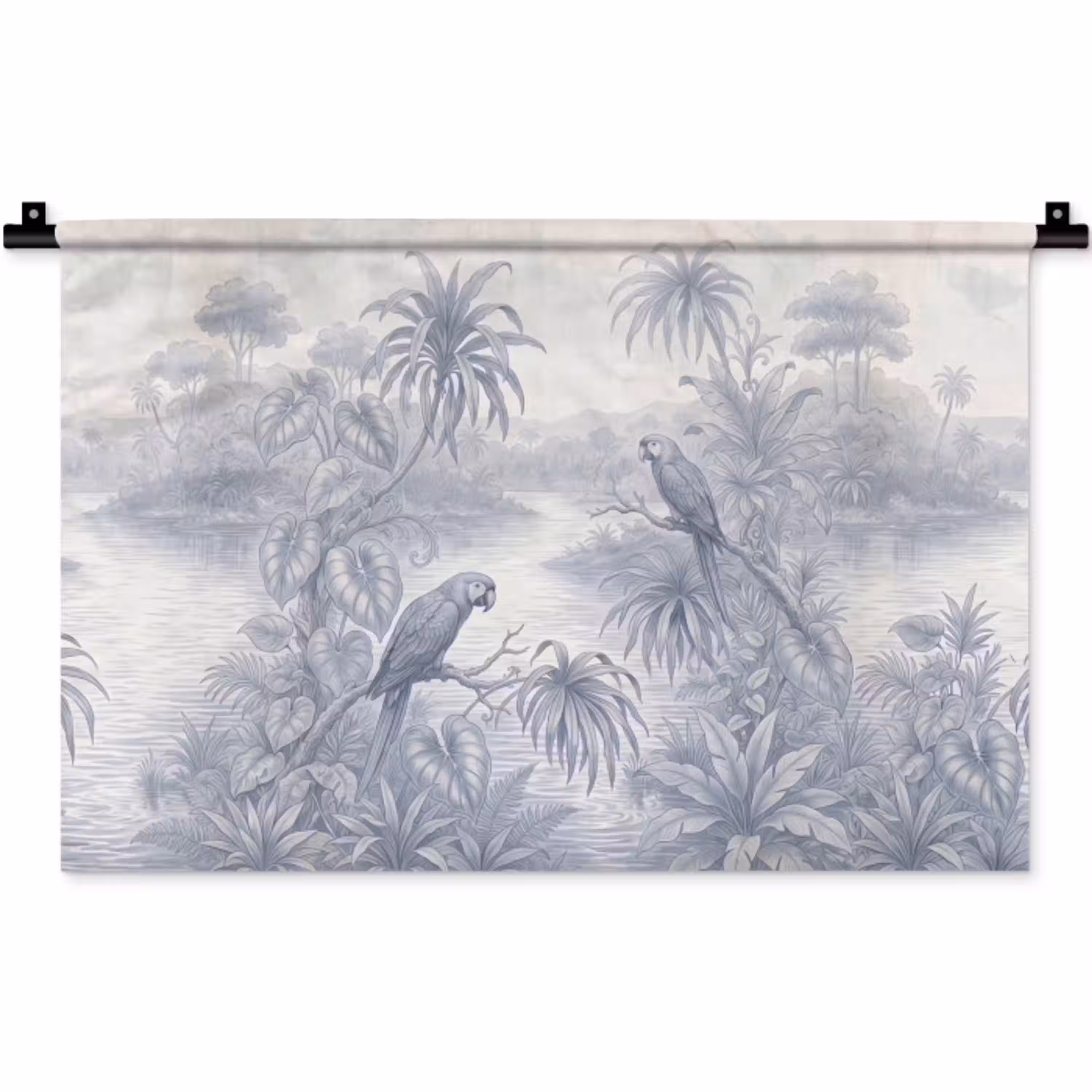 Vogel - Rivier - Tropisch - Illustratie - Blauw Wandkleed katoen klein -zz3d